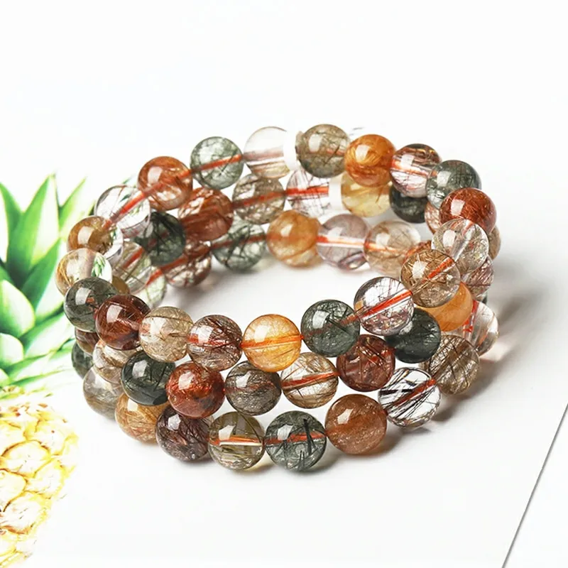 

Natural Colorful Rutilated Quartz Round Beads Bracelet Copper Green Rutilated Bracelet 9mm 10mm 11mm 12mm 13mm 14mm AAAAAA