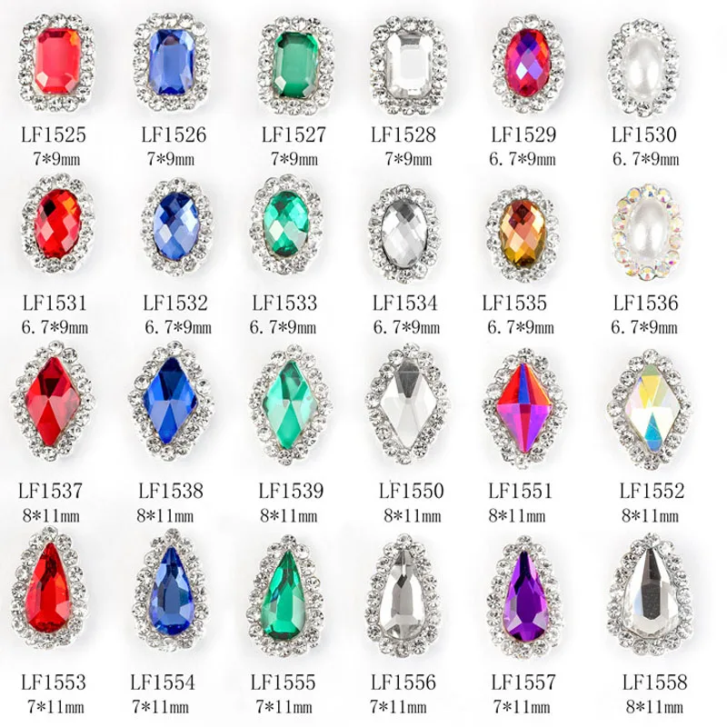 

10pcs Silver Alloy Nail Decoration Rhinestones Flatback Diamond Edging Different Shape Colorful K9 Stones Nail Art Charms Jewels