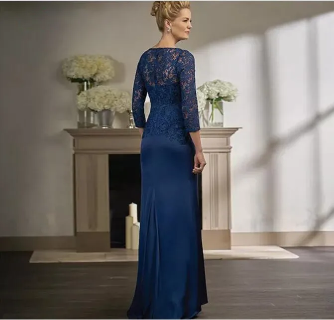 Abiti per la madre della sposa in pizzo a maniche lunghe blu Navy per matrimoni abiti taglie forti abiti lunghi da sposo per madrina formale