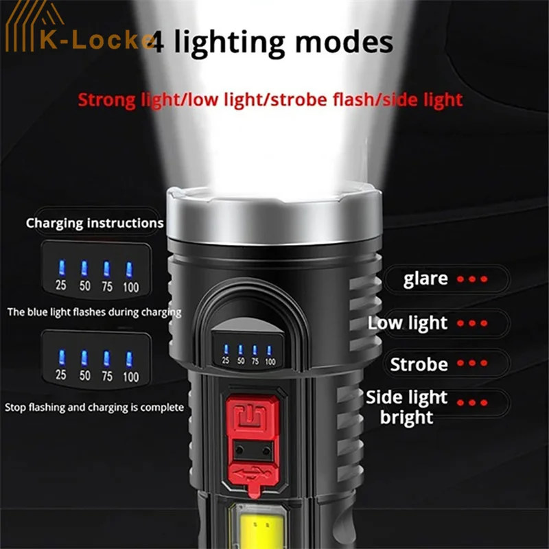 Portable LED Torch Flashlight Strong light Rechargeable Super Bright Long-range Flashlight Household Outdoor Travel Flashlight