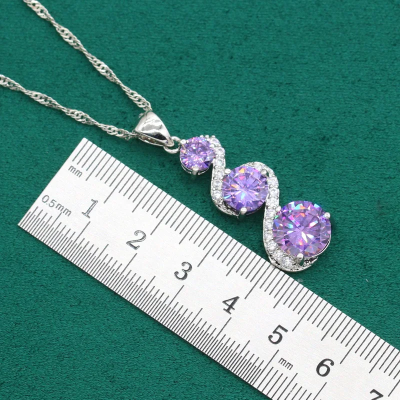 Classic Purple Topaz 925 Silver Jewelry Set for Women Wedding Bracelet Long Earrings Ring Necklace Pendant  Gift