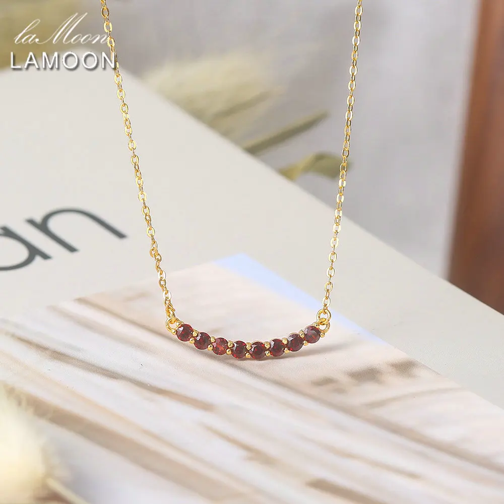 LAMOON Vingate Necklace 925 Silver Necklace For Women Natural Mini Garnet Gemstone Pendant 14K Gold Plated Fine Jewelry LMNI113