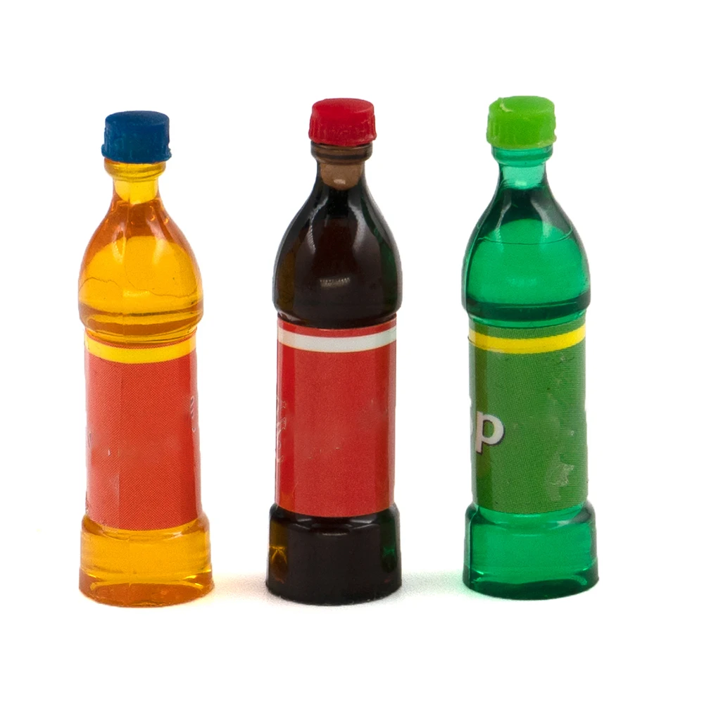 3Pcs 1/12 Dollhouse Miniature Accessories Mini Resin Drinks Bottle Simulation Soda Drink Model Toys for Doll House Decoration