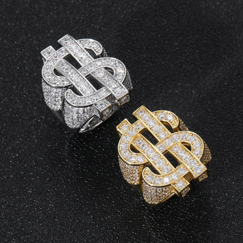 New Hip Hop Couple Jewelry Luxury AAA Cubic Zircon Dollar Loop Men Women Ring Party For Gift