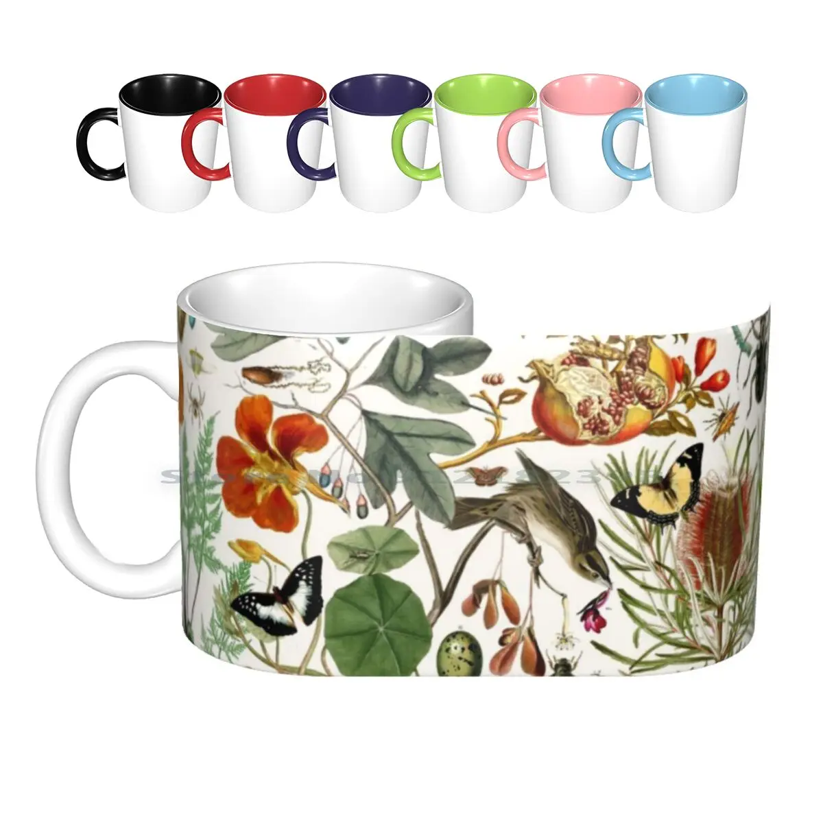 Biology 101 Ceramic Mugs Coffee Cups Milk Tea Mug Nature Butterflies Biology Seamless Detailed Australian Humming Bird Birds