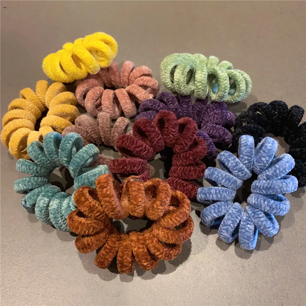 Furry Chenille Phone Cord Hair Tie Winter Warm Large Size Spiral Shape Rubber Telephone Wire Elastic Hair Band Women Accessories