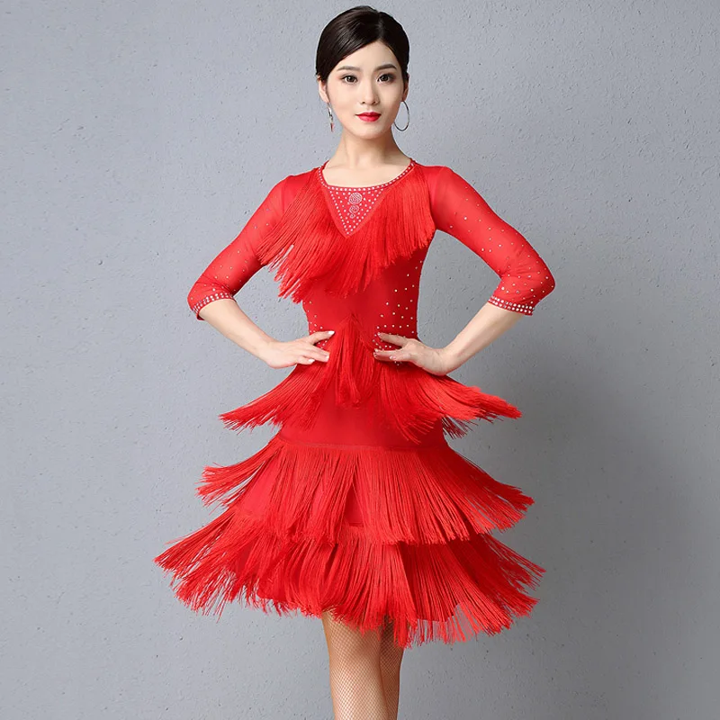 Fringe Latin Dance Competition Dress 3 Colors Professional Samba Tango Dancing Clothes Women Latin Performance Costume DL4706