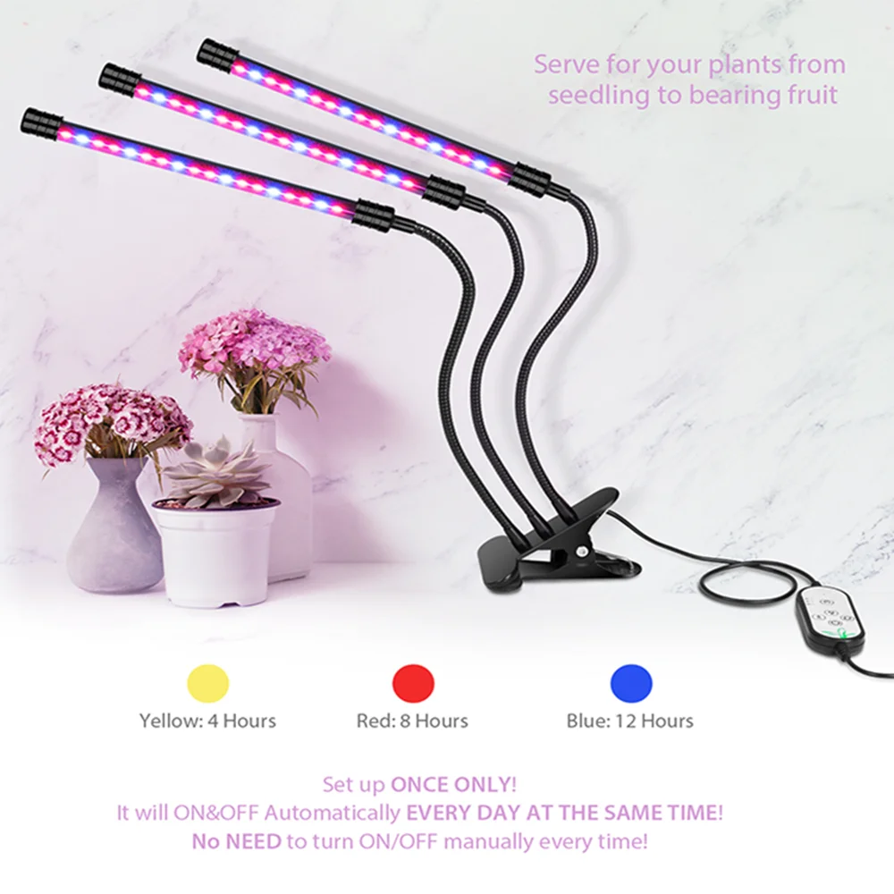 

LED Plant Light Red and Blue Full Spectrum Double Head 9W/18W/27W Long Strip Plant Light USB Dimming Timing Plant Fill Light