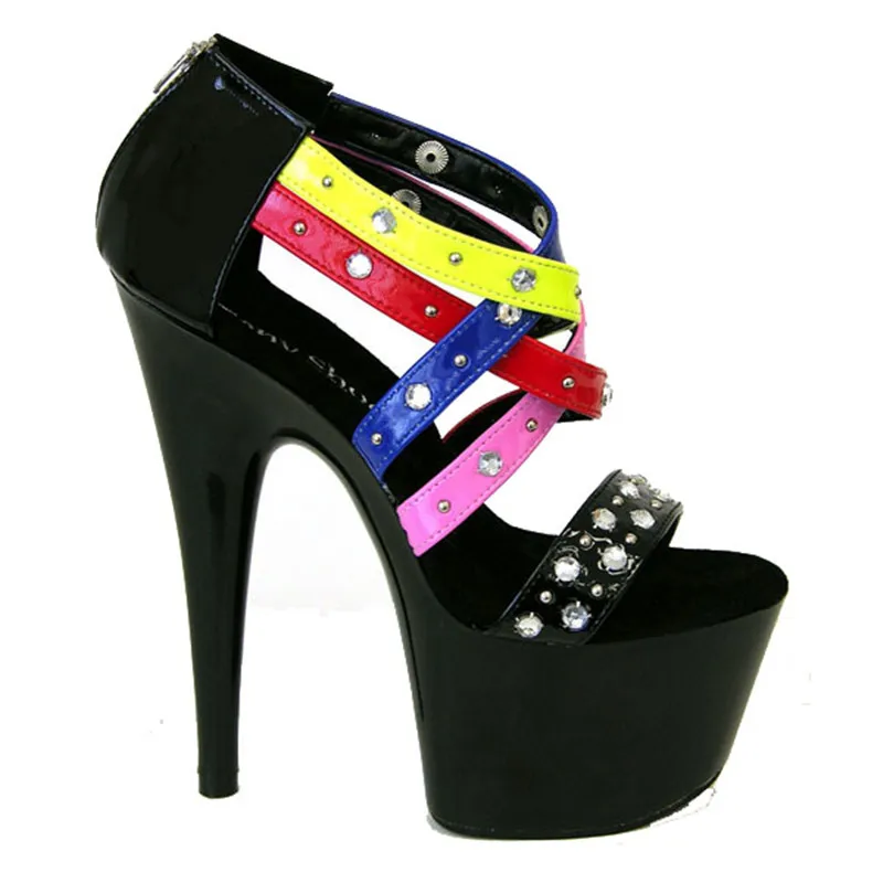 

Sexy summer new fashion 20 cm high heels, nightclub bar catwalk rivet decorated model sandals