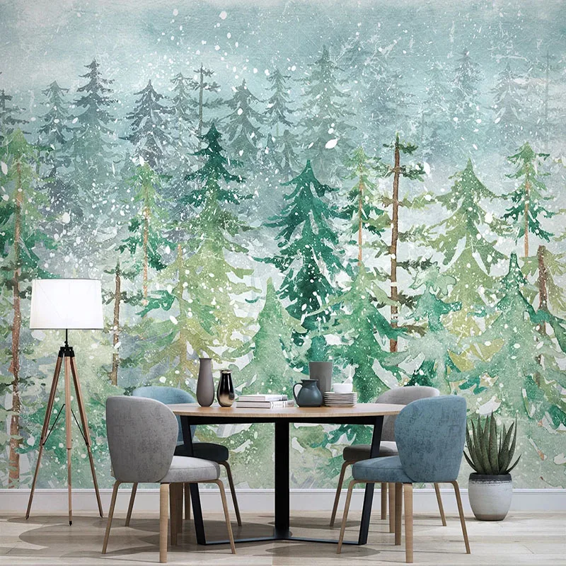 

Custom Wallpaper 3D Nordic Style Hand-Painted Pine Abstract Forest Watercolor Wall Painting Living Room TV Home Décor Tapety