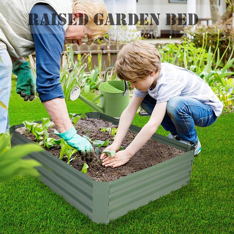 Raised Garden Bed Galvanized Planter Box Anti-Rust Coating Planting Vegetables Herbs and Flowers for Outdoor, Rectangle