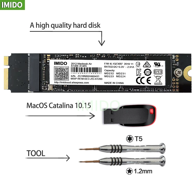 Disque dur SSD pour MacPleAir A1466, 1 To, 512 Go, compatible avec les appareils Air Model Mid 2012(EMC2558 EMC2559)