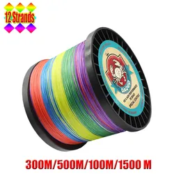 DAOUD 12 Strands Braided Line 300m/500m/1000m/1500m Multicolor Fishing Line Multifilament 35-180LB PE Line Saltwater Fishing
