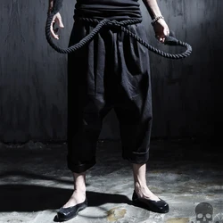 Pantalones Harlan clásicos de nueve puntos para hombre, cuerda decorativa de cintura oscura, informal, de tamaño grande, novedad de verano y primavera