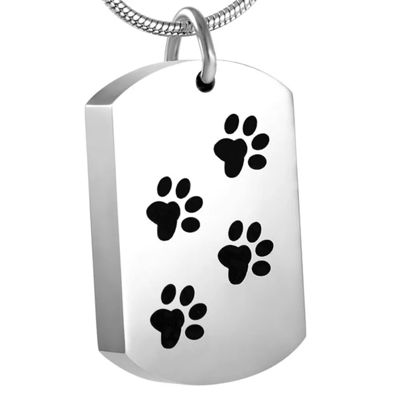 Pet Memorial Jewelry Urn Necklace for Ashes Stainless Steel Paw Print Dog Tag Cremation Jewelry Keepsake Ashes Necklace