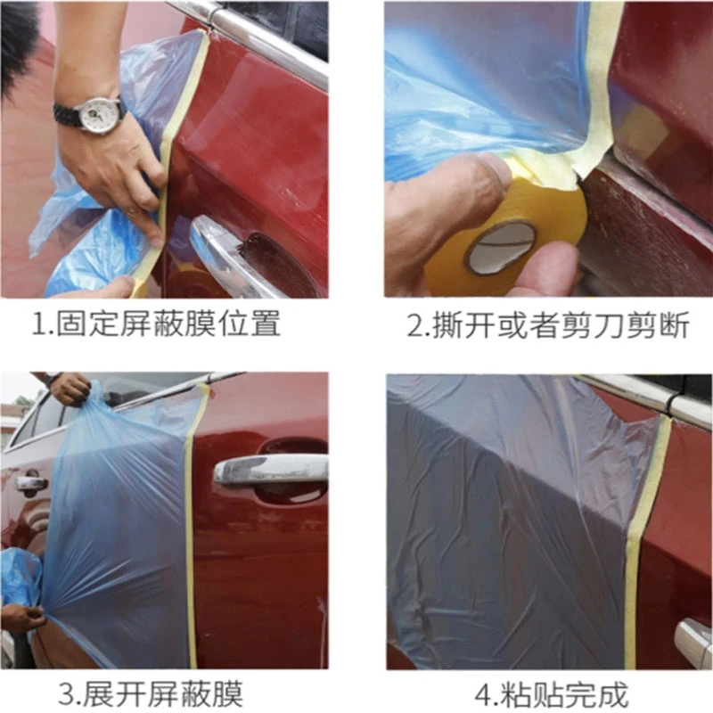 Car Plastic Masking Film Pre-taped Protective Masking Film Adhesive Automotive Paint Masking Film