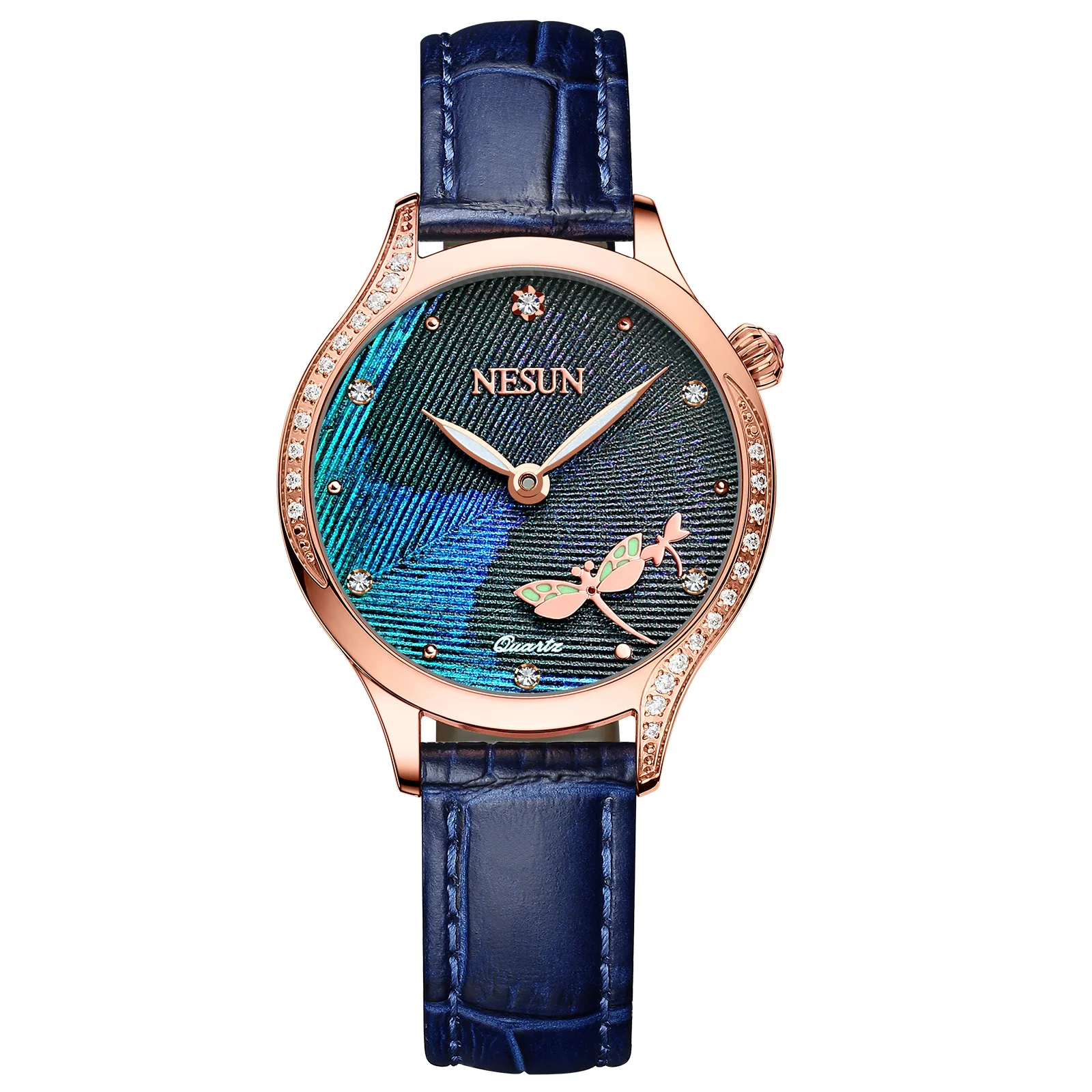 Switzerland Luxury Brand NESUN Japan MIYOTA Quartz 8mm Ultra-thin Women‘s Watches Diamond Leather Strap Waterproof Clock N8105