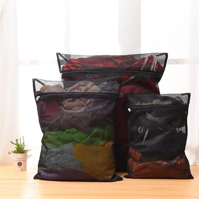 1PC Clothes Washing Machine Laundry Bag With Zipper Nylon Mesh Net Bra Washing Bag  Black Wash Bags