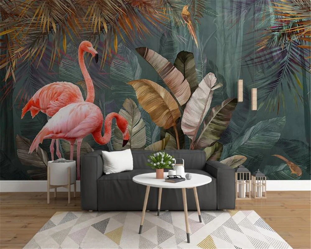 Custom wallpaper Nordic modern minimalist tropical plant forest flamingo TV background wall home decoration mural 3d wallpaper