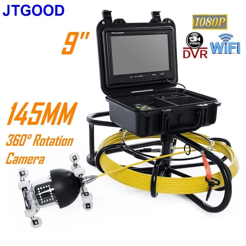 

145MM 360 Degree Rotation Camera Pipe Inspection Camera 100M/150M with HD1080P WiFi DVR 16GB Sewer Drain Industrial Endoscope