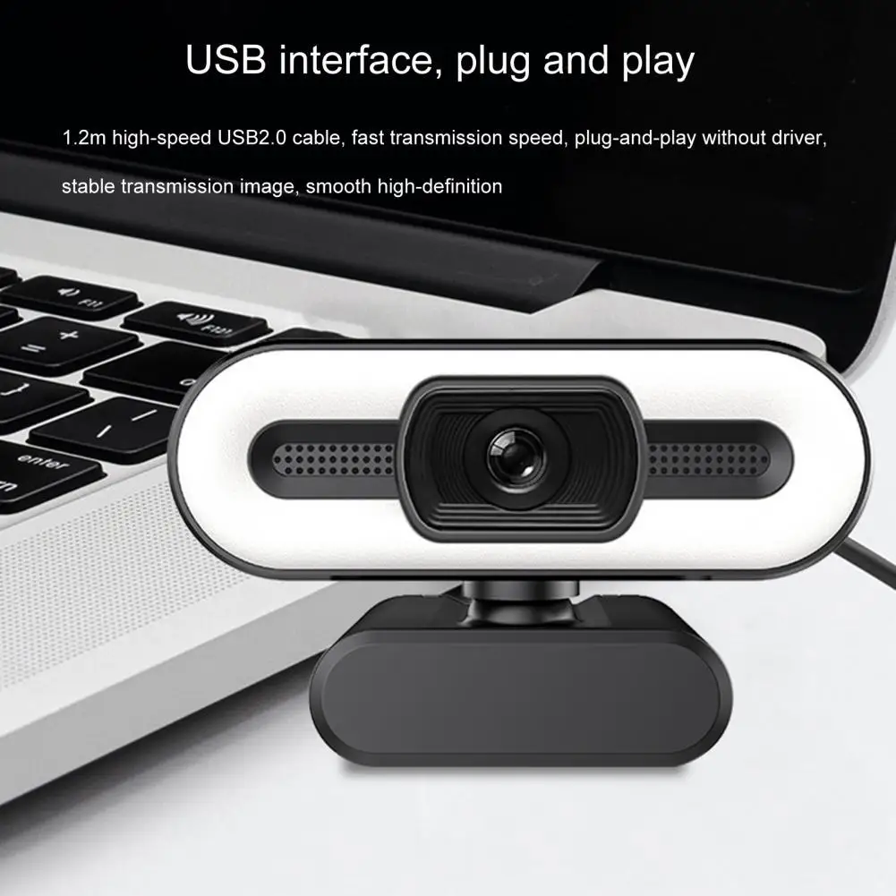 Computer Webcam Fixed Focusing Ring Fill Light ABS 1080P/2K/4K Plug Play Web Camera for Live Broadcast Desktop USB Webcam