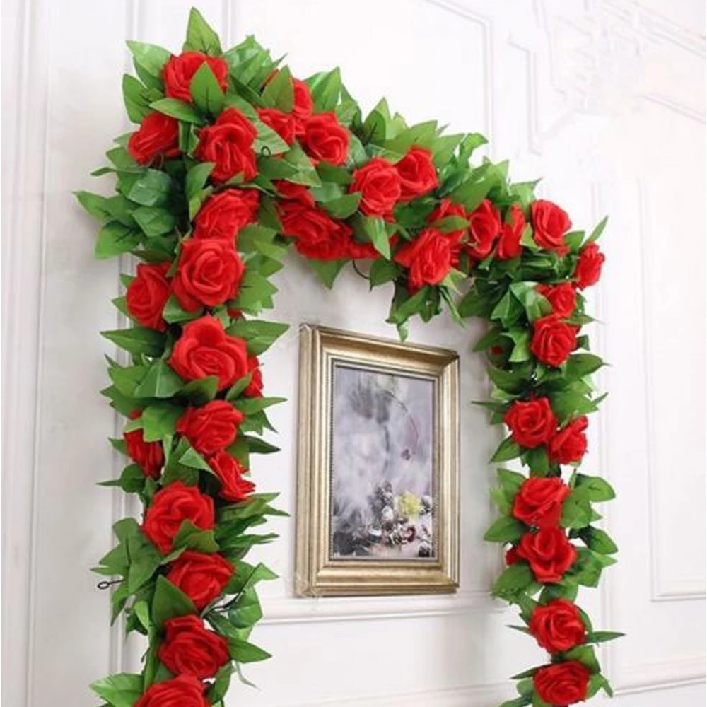 250CM Silk Roses Lvy Vine Green Leaves Garland For Home Wedding Decoration Fake Leaf Diy Hanging Garland Artificial Flowers