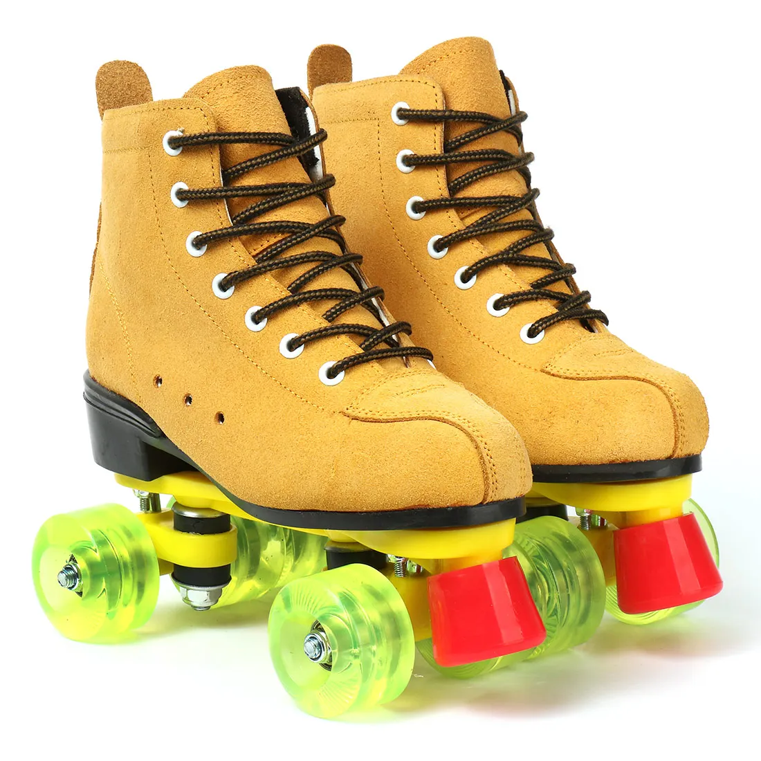 Artificial Leather Roller Skates Yellow Two Line Skating Shoes Women Men Adult Double Line Skates Patines With Cowhide 4 Wheels