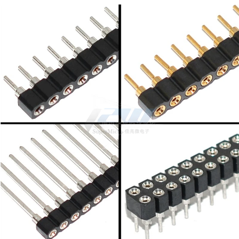 5 adet yuvarlak delik Pin başlığı 2.0MM/2.54MM Pitch sıra dişi/erkek, tek sıra 1x40P satır 2x40P çift sıra Pin yuvarlak Pin altın kaplama