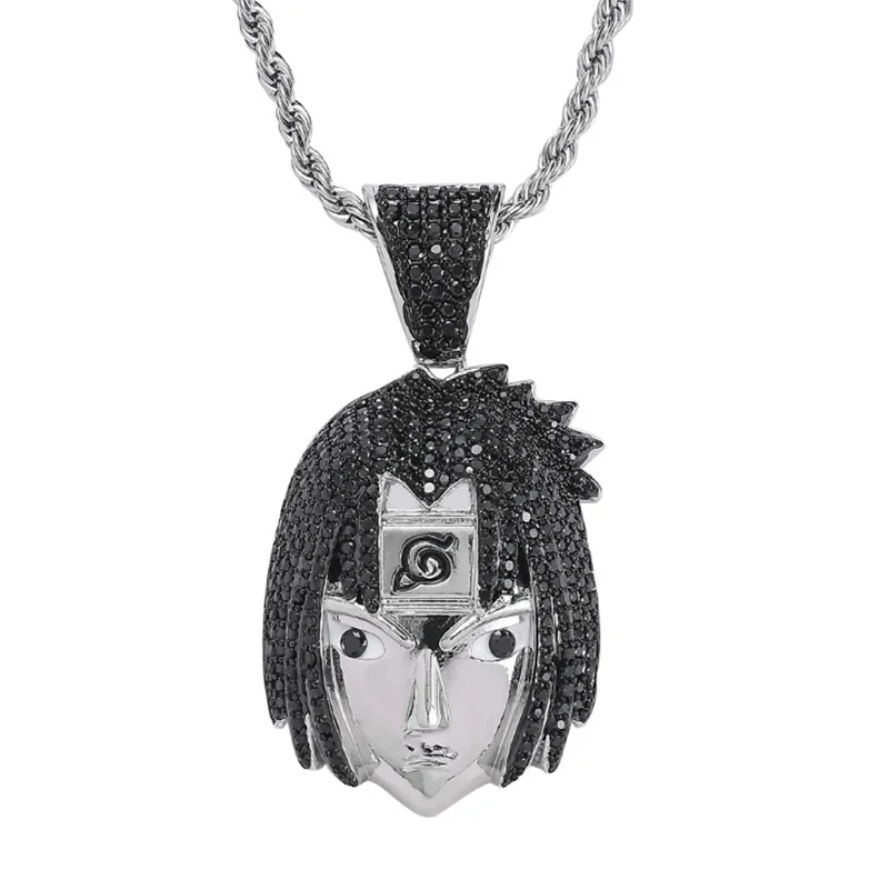 Rhinestone Necklace Ice Out Cubic Zircon Cartoon Character Avatar Pendant Hip Hop Gold Silver Color Charm Chain Jewelry