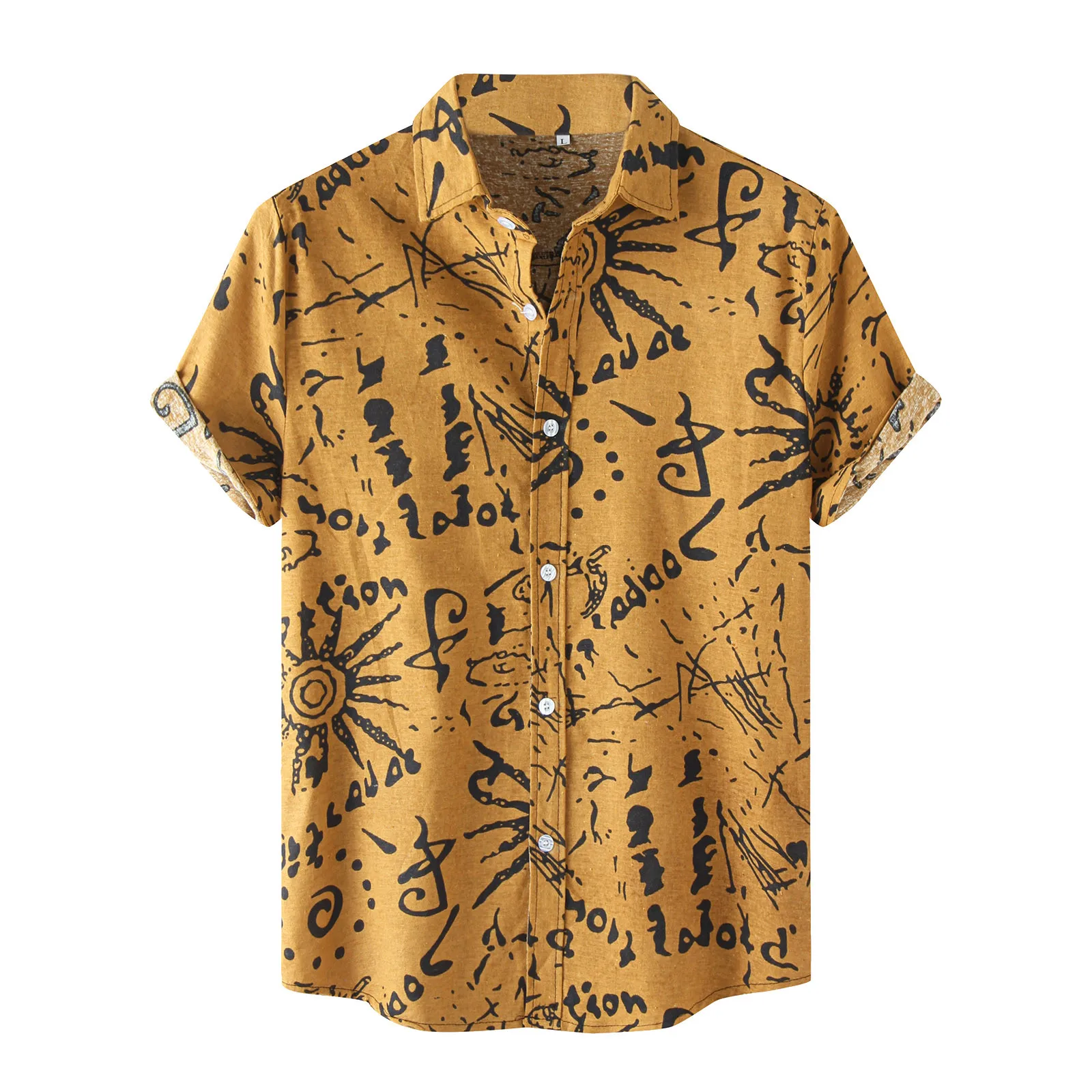 

Sun Print Short Sleeve Shirt Men Summer Baggy Casual Hawaii Holiday Turn Down Collar Beach Shirt Tops Buttons Chemise Homme 4