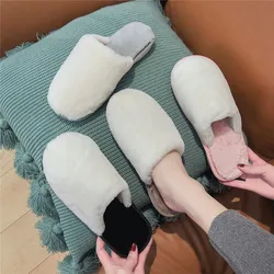 COOTELILI Women Home Slippers Fall Winter Warm Slippers Slip on Flats Slides Female Faux Fur Slippers 36-45 Cotton Plush Slipper