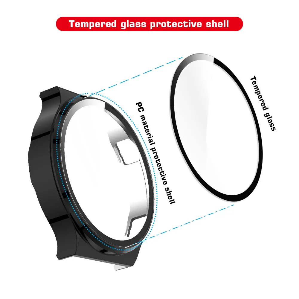 Custodia protettiva per Huawei Watch GT 2 Pro placcatura paraurti per PC con pellicola protettiva per schermo intero in vetro temperato per Huawei GT2 Pro
