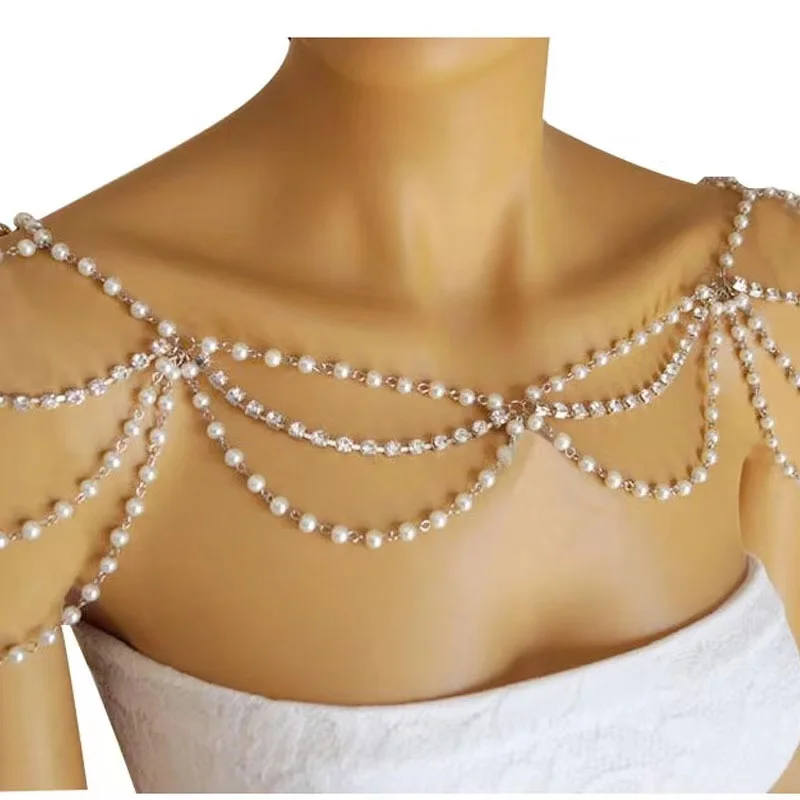 Vingate Imitation Pearl Shoulder Chain Jewelry Luxury Hand-Beaded Body Chain Women's Wedding pearl Shawl Accessories Necklace