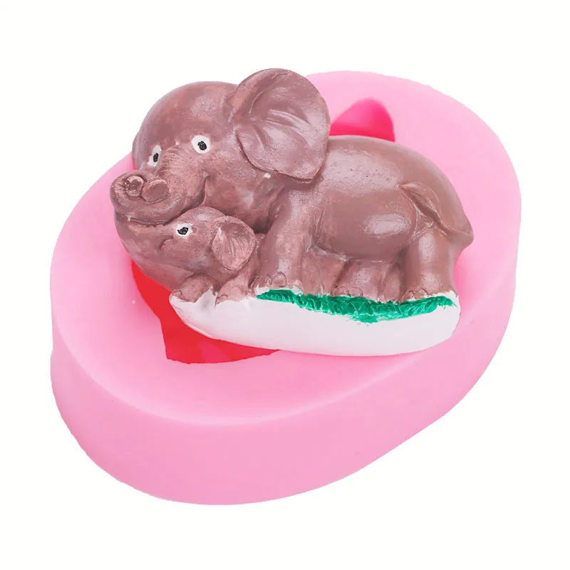 

Mother and baby elephant silicone mold made of handmade epoxy resin can be used for cake fondant clay crafts and decorations