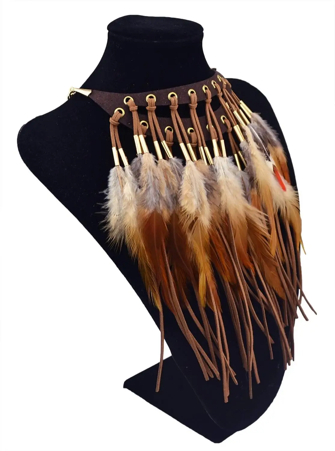 Black Brown Long Feather Pendants Indian Ethnic Necklace Vintage Bohemia African Hyperbole Hippie Charm Collar Statement Jewelry