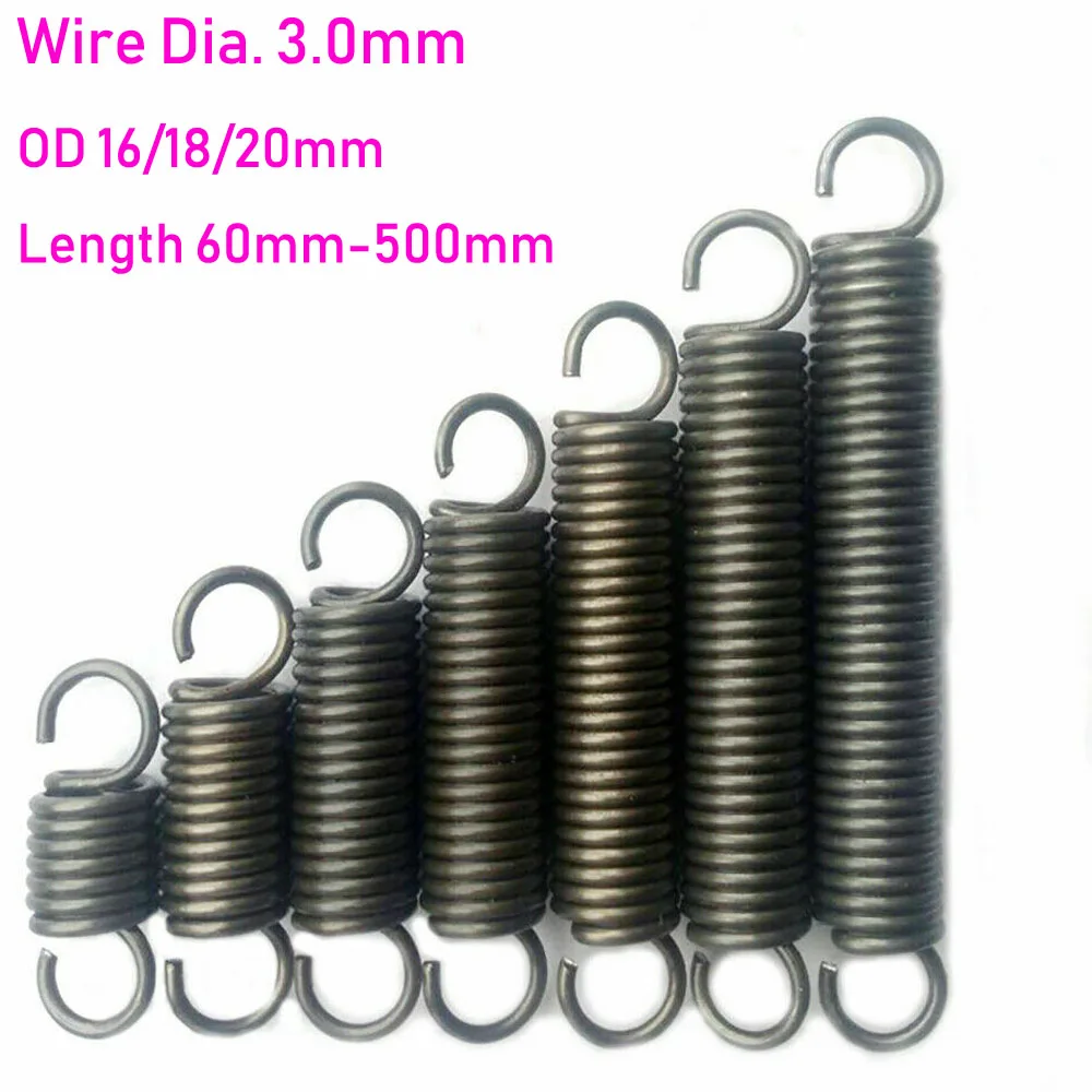 1pcs Wire Diameter 3.0mm Tension Extension Spring Expansion Springs Length 60/70/8090/100/120/130-500mm Out Diameter16/18/20mm