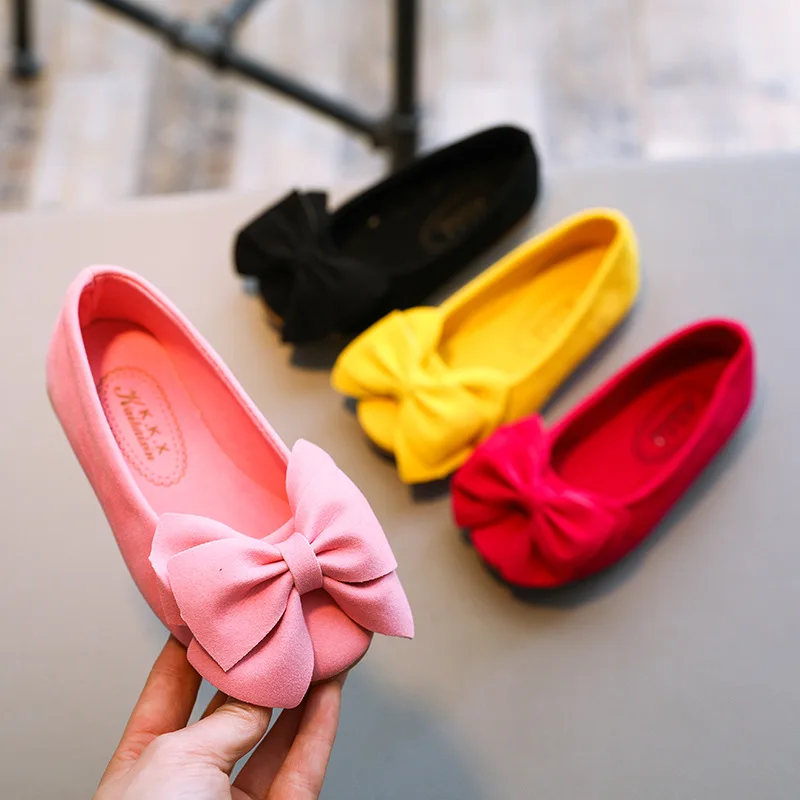 Kids Leather Shoes Girls Wedding Dress Shoes Children Princess Bowtie Dance Shoes Girls Comfortable Casual Shoes D537