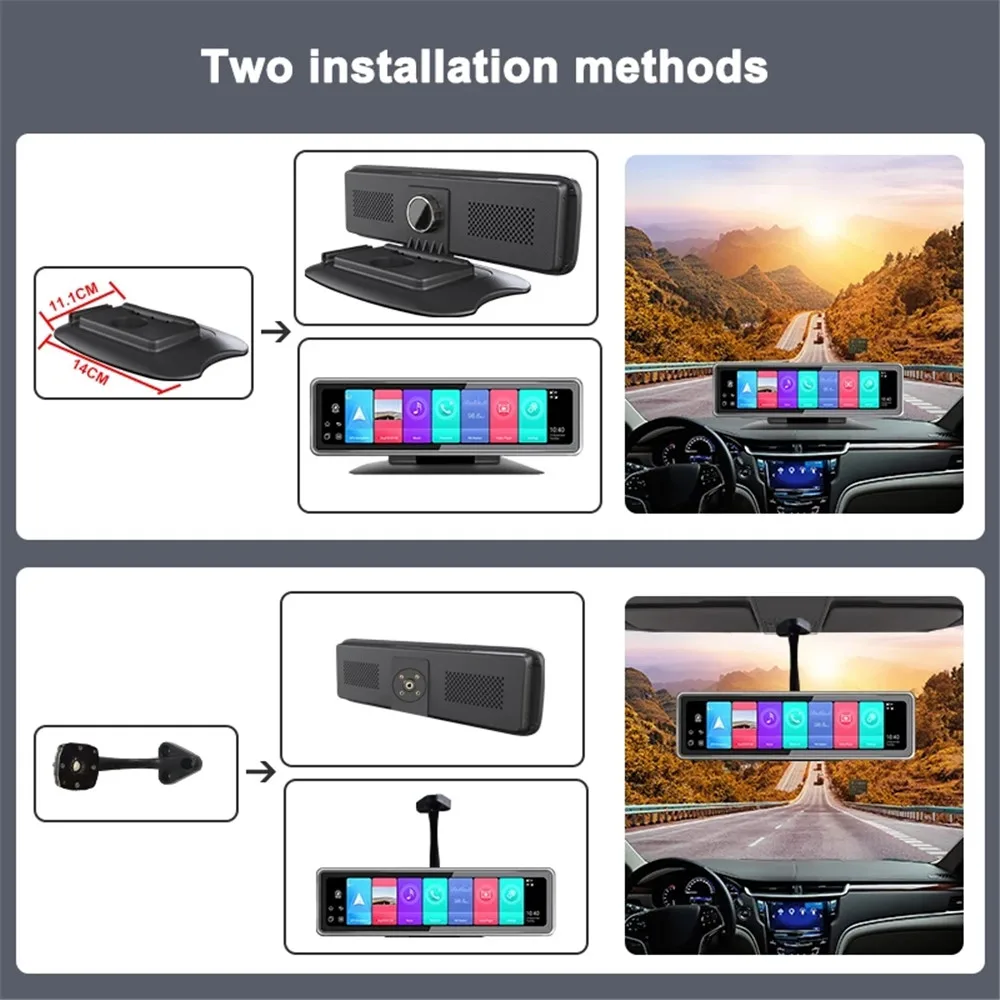 11.26 Inch 360° Panoramic Car DVR 4 Cameras Dash Cam Camera 4G Android 9.0 Full HD1080P Video Register GPS WiFi Remote Monitor