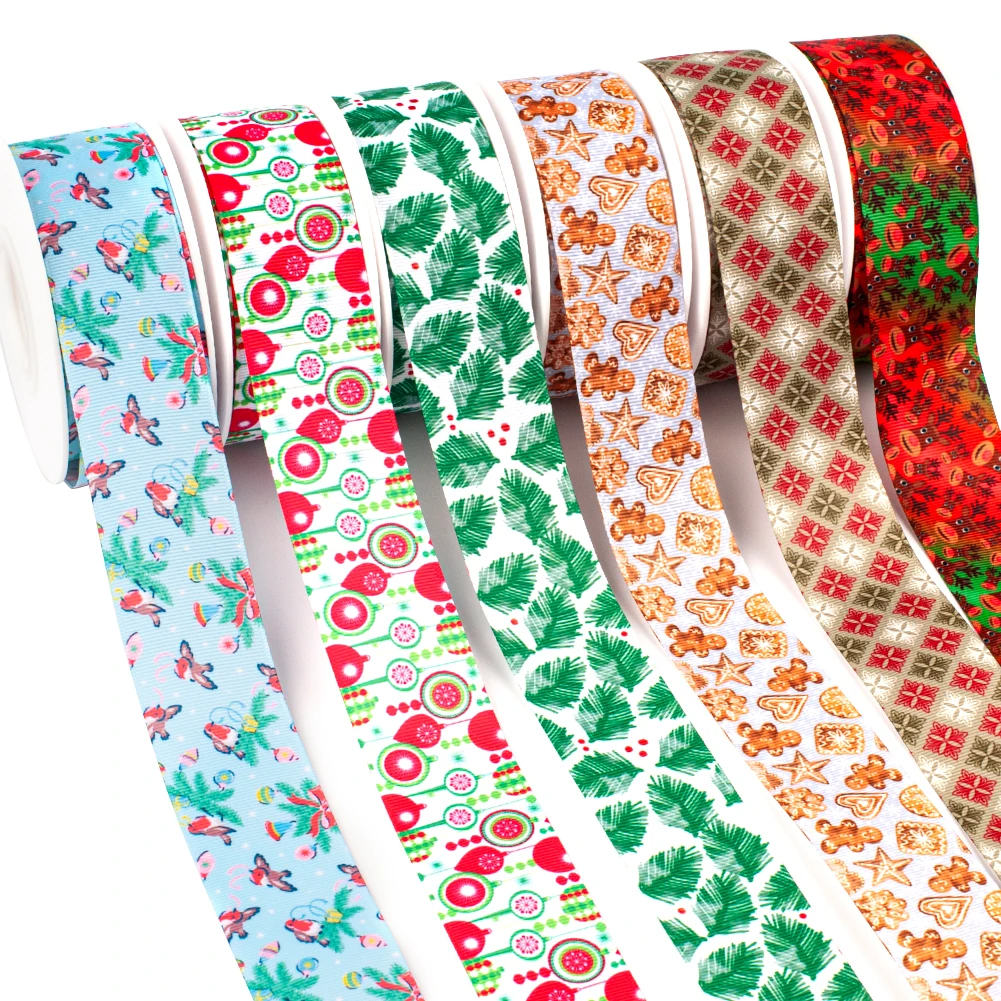 New Designs 50 Yards Merry Christmas 0rnament Printed Grosgrain,satin Ribbon Hair Accessories