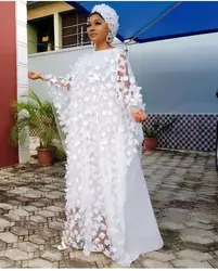 White African Dresses for Women Summer Traditional Africa Clothing Applique Flower Muslim Kaftan Chiffon Maxi Long Dress