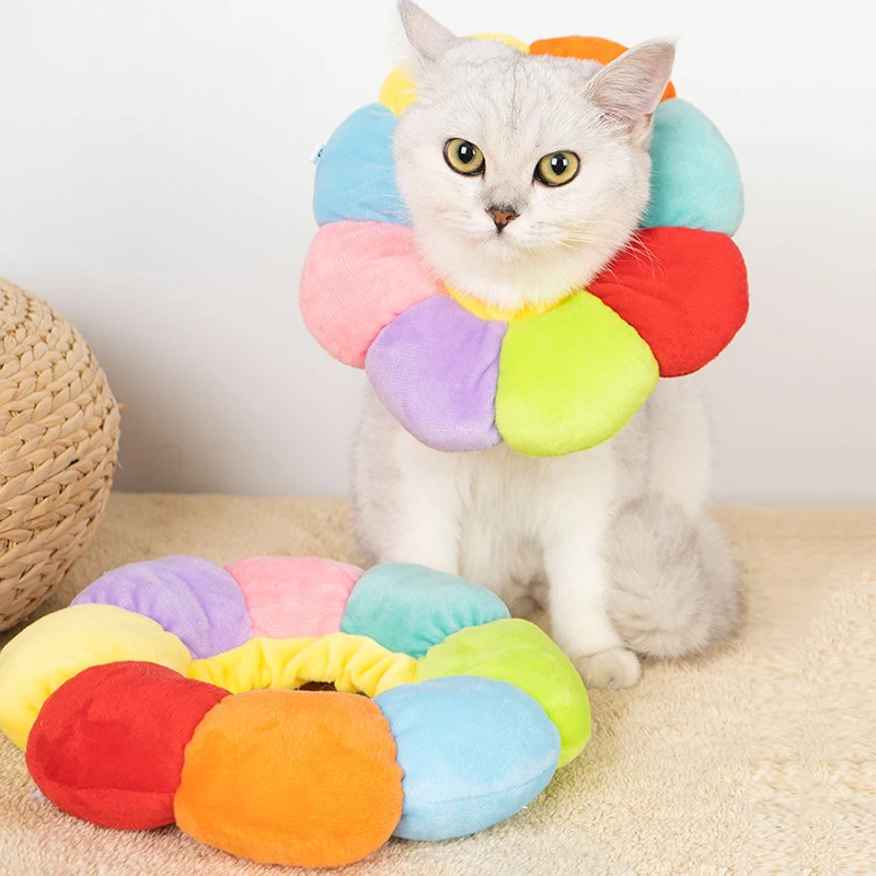 Rainbow Flower Cat Elizabethan Collar Pet Dog Neck Cone Recovery Collar Anti-bite Protective Medical Neck Ring Pet Accessories