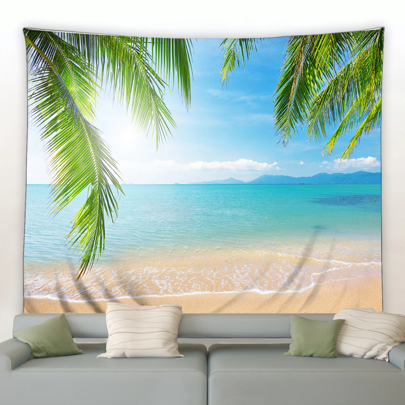 Beach Tapestry Sunrise Ocean Coastal Sunset Sea Hawaii Seaside Scene Sunbeam Wall Hanging Decor Fabric Home Dorm for Living Room