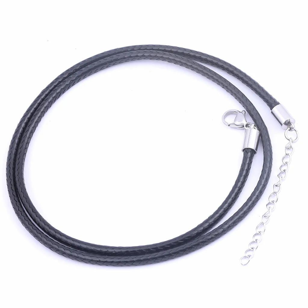 Corde de collier en cuir avec fermoir ster corrigé, acier inoxydable pour bijoux, accessoires de bricolage exécutifs, 50 cm de long, 3mm, 5 pièces par lot