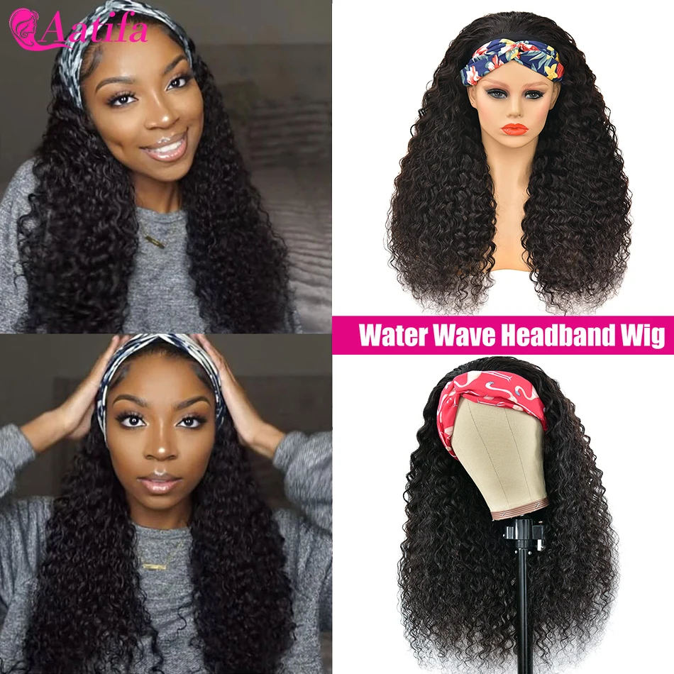 Water Wave Headband Wig 100% Human Hair Wigs Brazilian Remy Hair Without Lace Wig Glueless 180% Density 30 Inch For Black Women