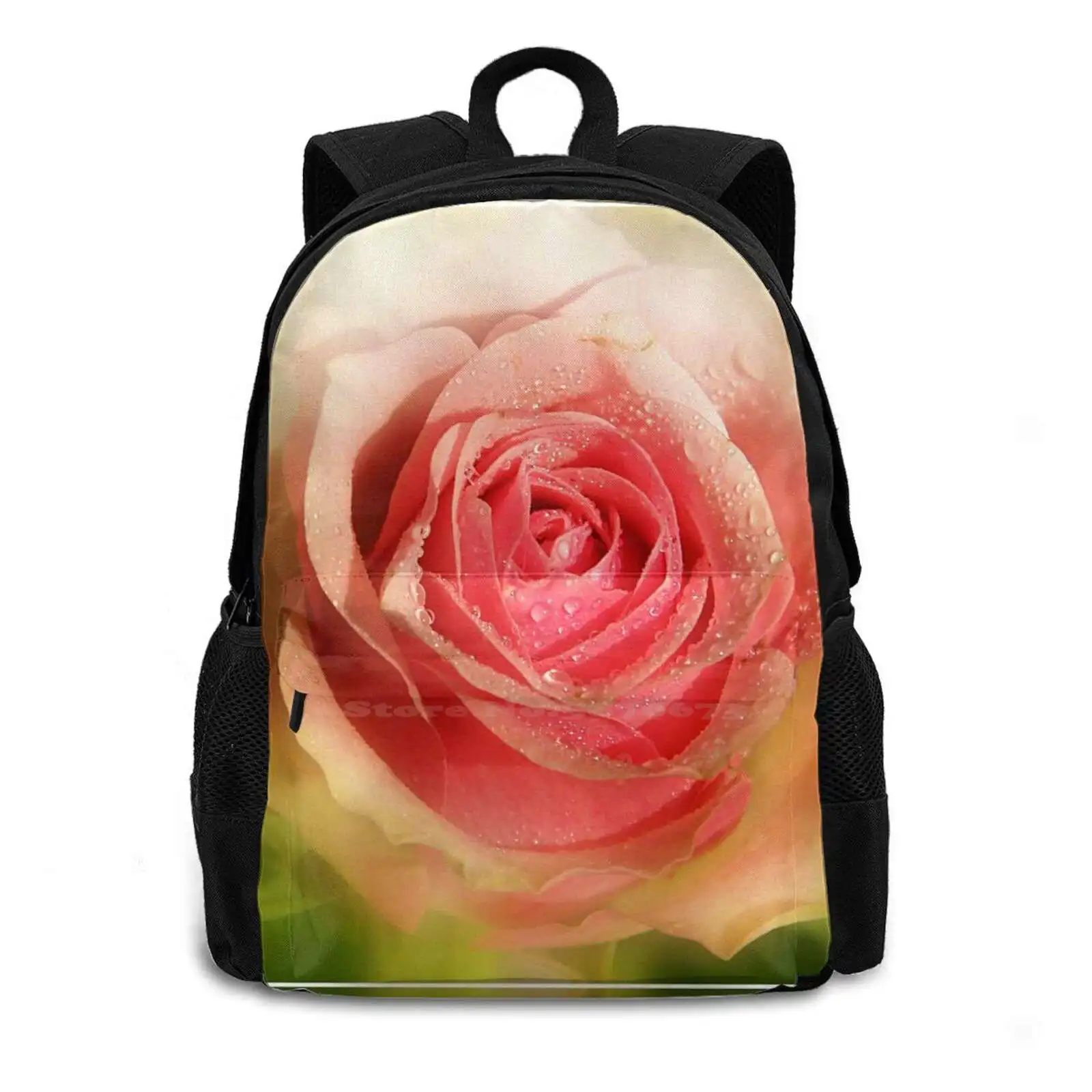 Pink Rose-La Rosa Hot Sale Schoolbag Backpack Fashion Bags Mystical Light Mystical Rose Nature Pink Rose Roses Rose Close Up