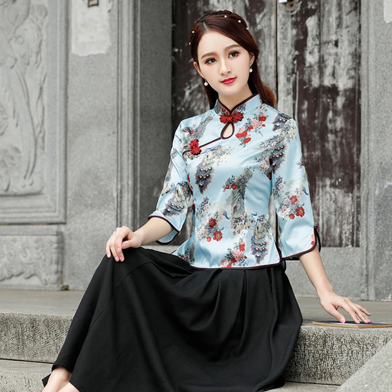 Traditional Chinese Clothing For Women китайский стиль Oblique Buckle Style Shirt Oriental Cheongsam tops Cinese Qipao Blouse