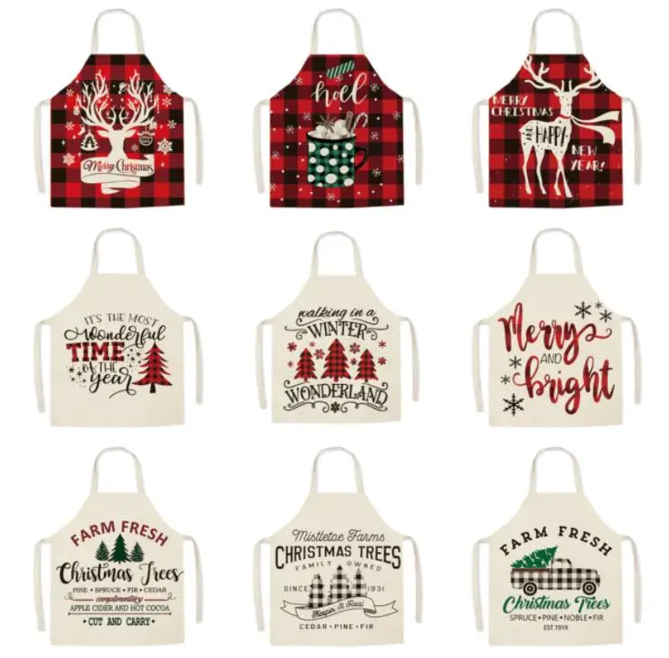 

Christmas Apron linen home kitchen sleeveless smock parent-child party decorative apron SN4110