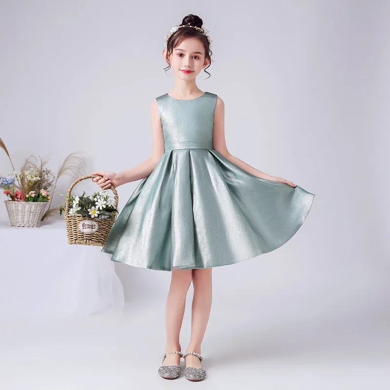 Dideyttawl Short Girls Formal Pageant Gowns Kid Flower Girl Dresses Elegant Children Wedding Birthday Party Gown Green Satin