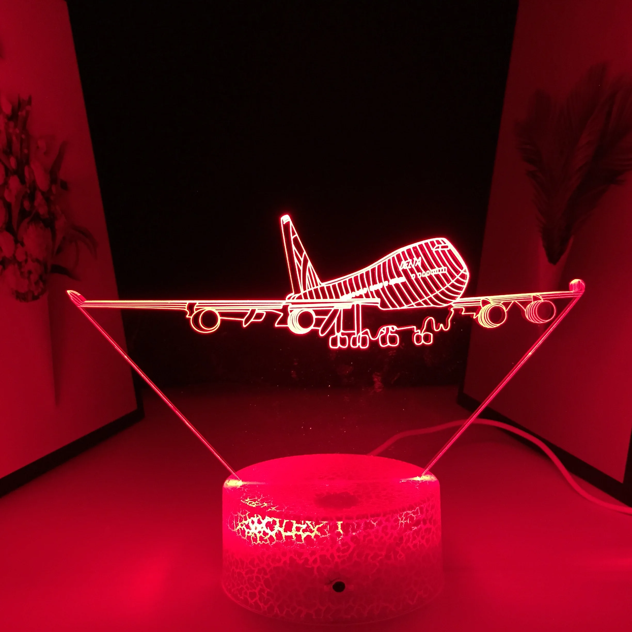 3D Air Plane Night Lamp for Kids, Neon LED Light, Decoração de Mesa, Carregamento USB, Controle Remoto, 7 Cores, Casa, Quarto