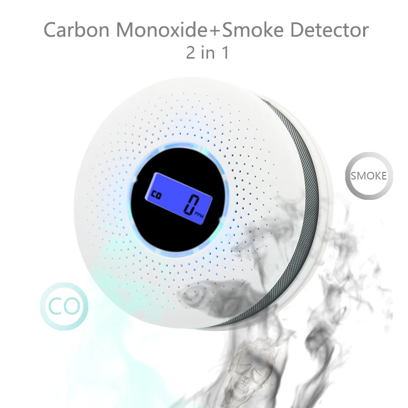 2 in 1 Digital Gas Smoke Alarm CO Carbon Monoxide Detector Voice Warn Sensor Home Security Protection